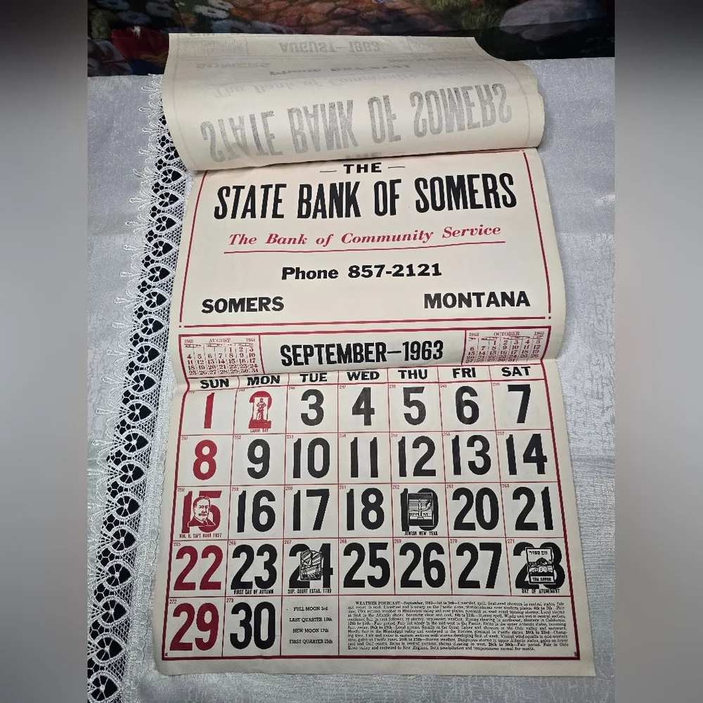 Vintage The State Bank of Somers Montana 1963 Calendar [ Read Details ]